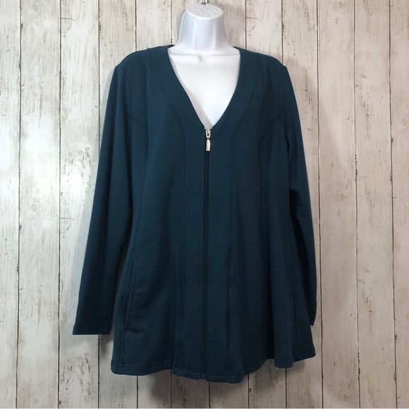 Denim & Co Active French Terry Zip Front Fit & Flare Jacket Medium - Picture 1 of 6